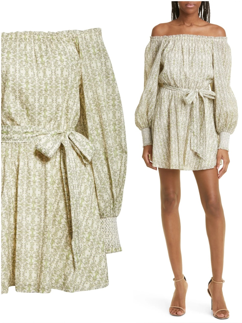Alice + Olivia Mary Off Shoulder Floral Cotton Mini Dress Green NWT Size Small